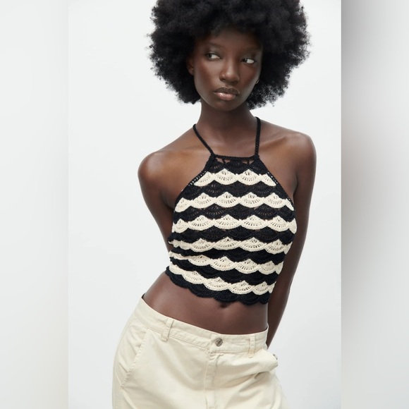 5/$50 🌷🌼🌿 ZARA Crochet Lace Open Back Halter Top size M - Picture 2 of 5